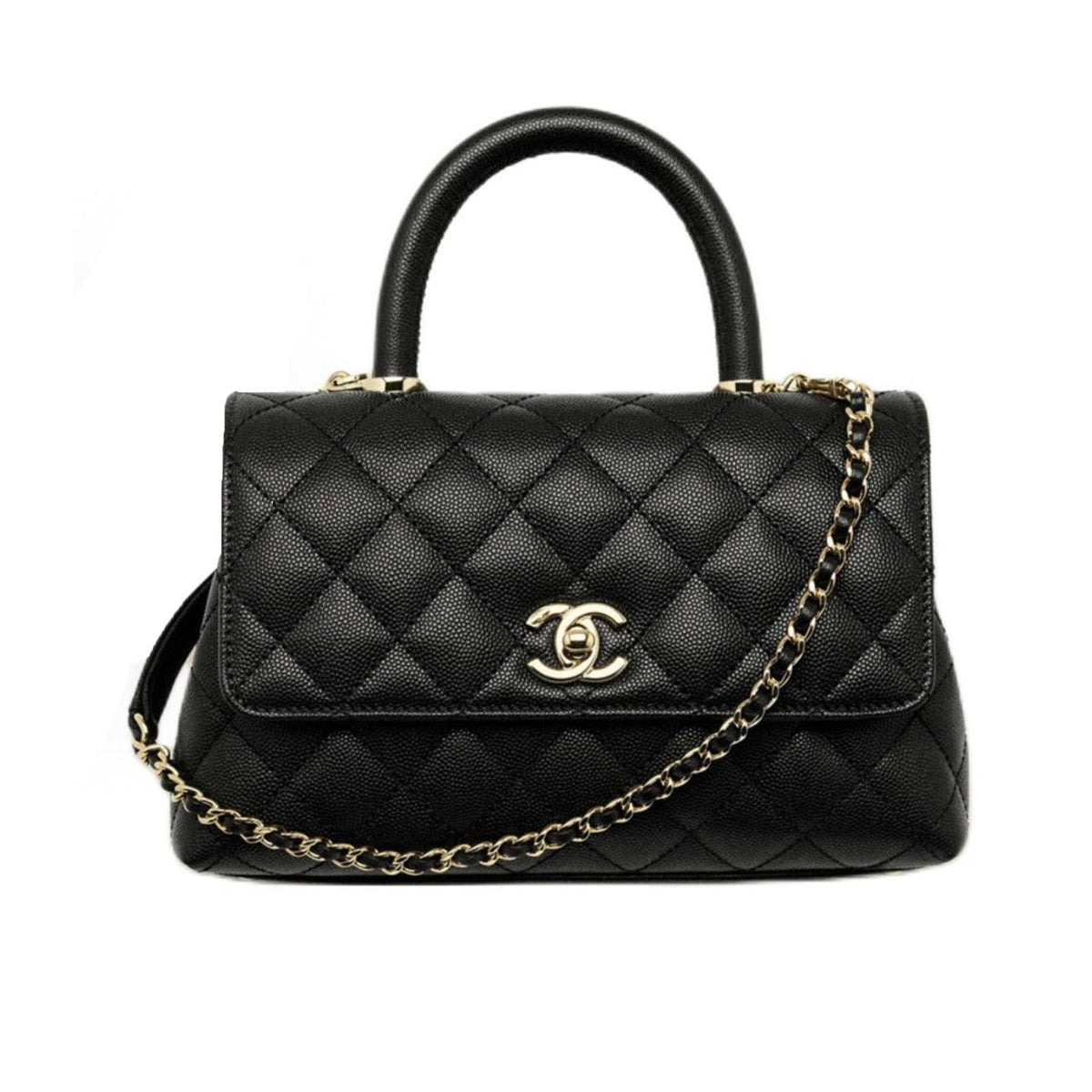 Chanel COCO Handle 16 Classic Logo Black Gold Leather Caviar Chain Shoulder Crossbody Mini Small Medium Women's Spring Summer Black Bag Bags #81386