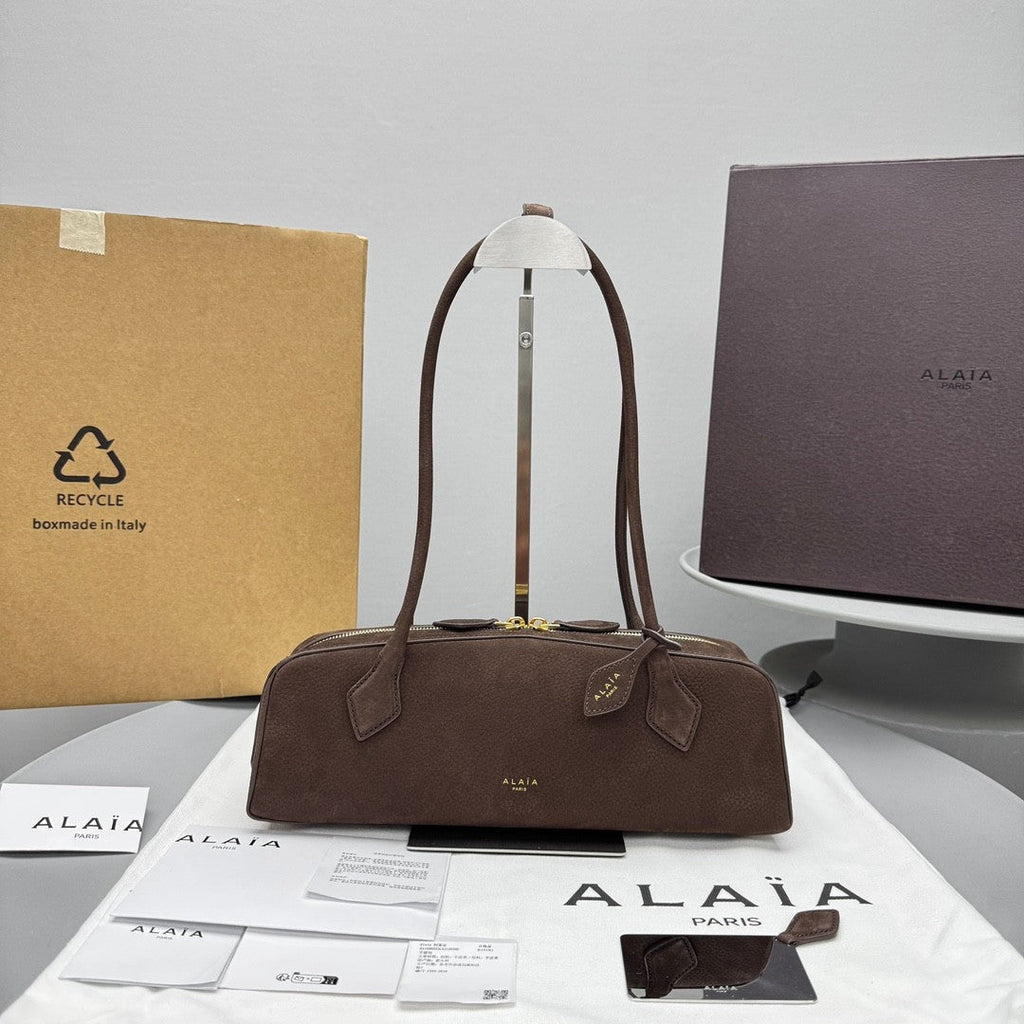 Alaia Le-Teckel Women's Goatskin Long Handle Handbag Solid Color Zipper Casual Shoulder Bag Bags #77835