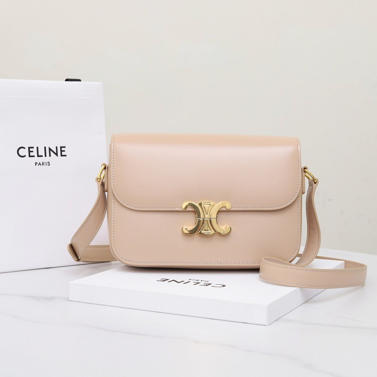 Celine Teen Triomphe Glossy Cow Leather Handbags Women's Temperament Luxury Solid Colour Temperament Crossbody Bag Logo Handbags Bag Bags #71965