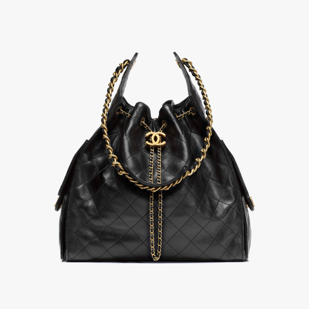 Chanel Women's Classic Double C Logo Solid Color Cowhide & Leather Tote Shoulder Bag Bags #77978