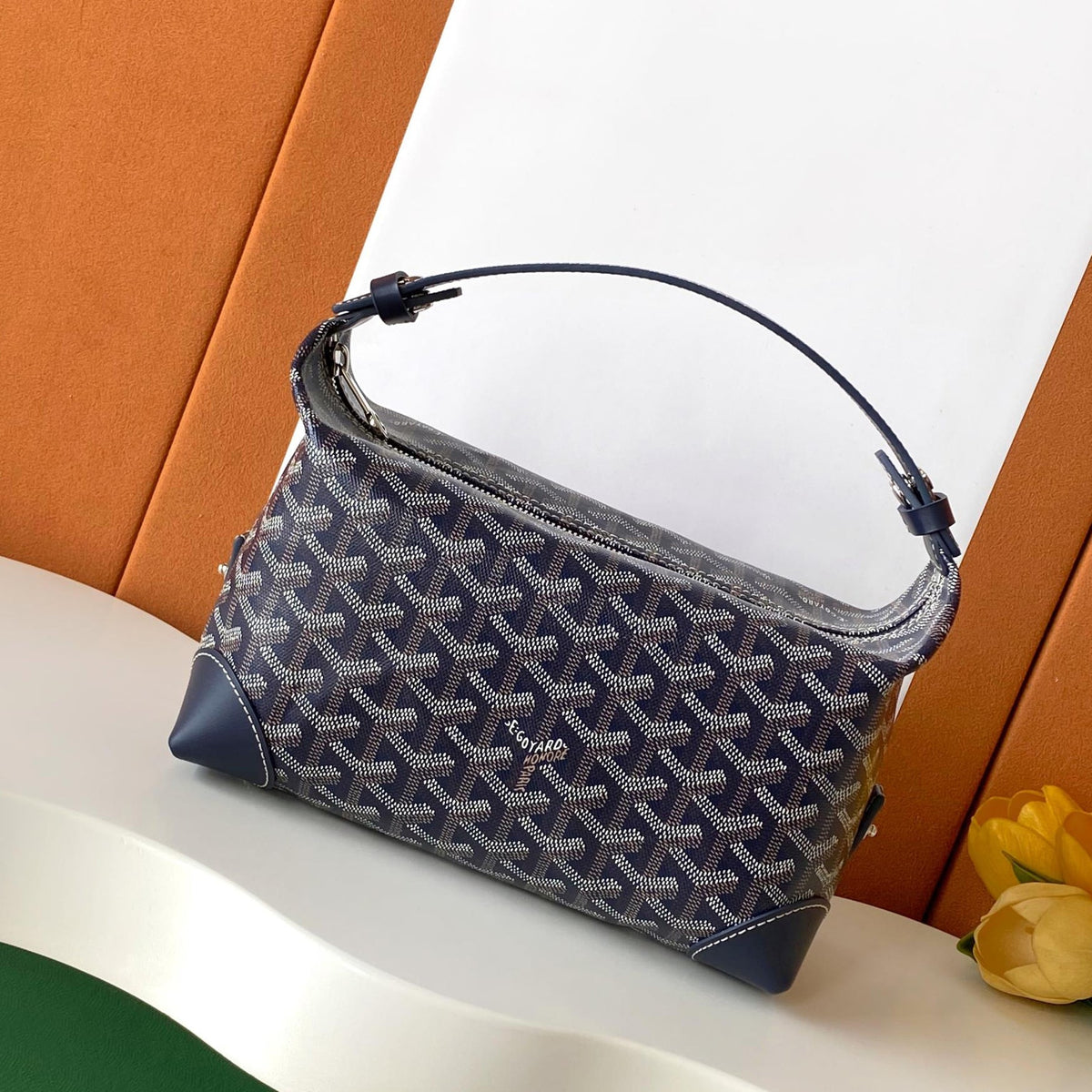 GOYARD Men's and Women's Solid Color Printed Zipper Leather Handbag Storage Bag Bags #77775