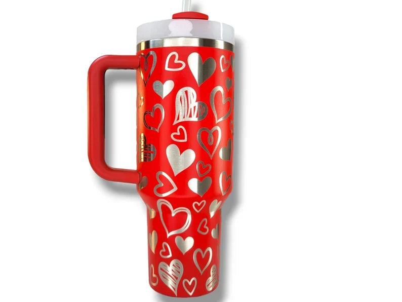 Stanley Valentine's Day Red LAVA Etched Heart Valentine's Red Stanley Quencher Tumbler Engraved Stanley Cup Custom Gift Cup 40oz Tumbler