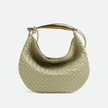 Bottega Veneta Women's Solid Color Woven Magnetic Clasp Closure Sheepskin Half Moon Bag Casual Sardine Tote Bags #75432