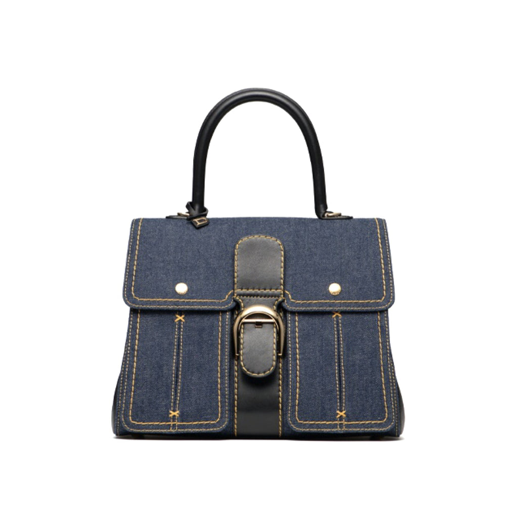 Delvaux Brillant Trench Women's Outer Stitching Solid Color Denim Patchwork Leather Tote Shoulder Bag Bags #76452